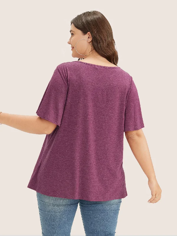 plain-ruffle-sleeve-keyhole-gathered-crew-neck-t-shirt