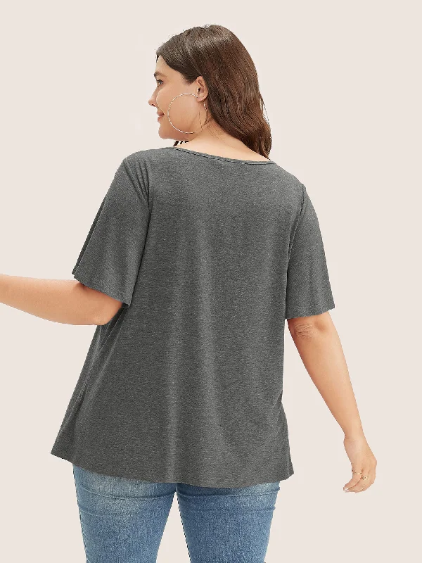 plain-ruffle-sleeve-keyhole-gathered-crew-neck-t-shirt