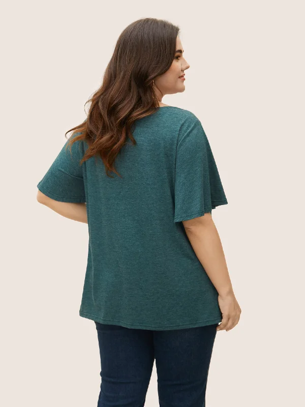 plain-ruffle-sleeve-keyhole-gathered-crew-neck-t-shirt