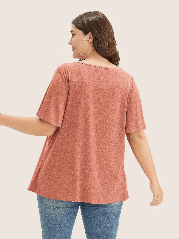 plain-ruffle-sleeve-keyhole-gathered-crew-neck-t-shirt