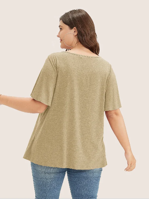 plain-ruffle-sleeve-keyhole-gathered-crew-neck-t-shirt