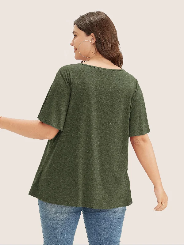 plain-ruffle-sleeve-keyhole-gathered-crew-neck-t-shirt