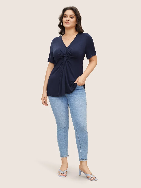 plain-v-neck-twist-front-t-shirt