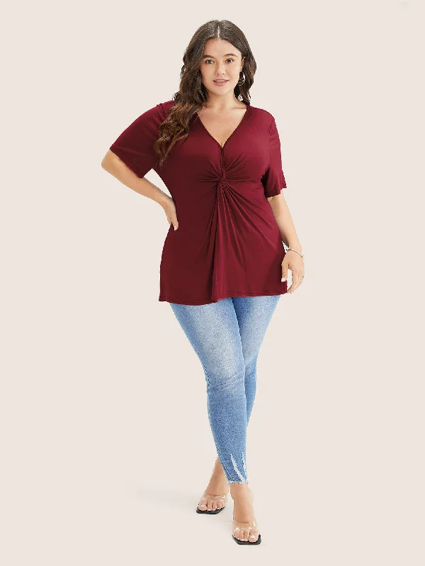 plain-v-neck-twist-front-t-shirt