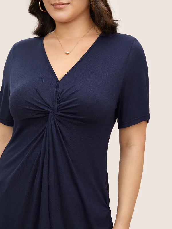 plain-v-neck-twist-front-t-shirt