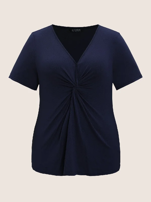 plain-v-neck-twist-front-t-shirt