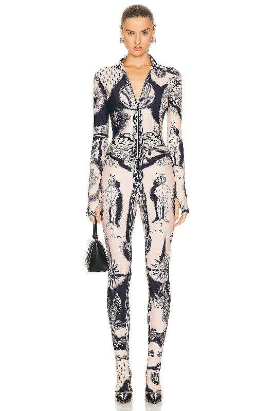 Printed Heraldique Long Sleeve High Neck Jumpsuit