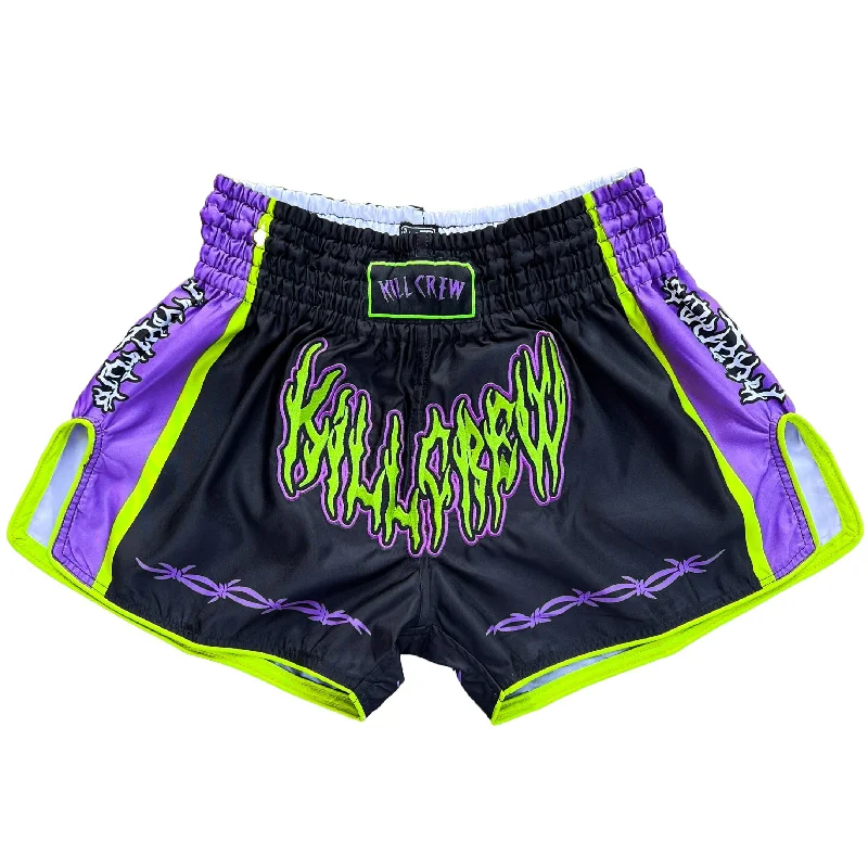 RETRO THAI FIGHT SHORTS - BLACK / PURPLE