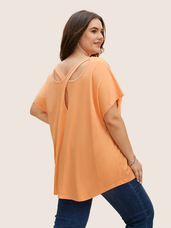 Solid Boat Neck Cut Out Dolman Sleeve T-shirt