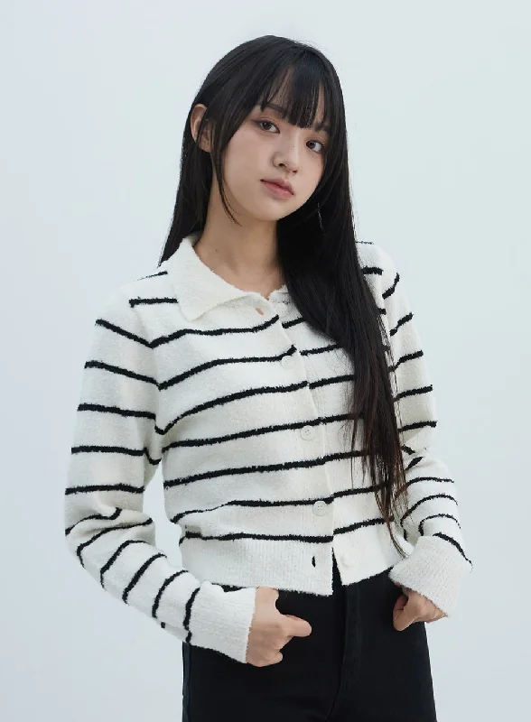 Stripe Collared Cardigan ON307