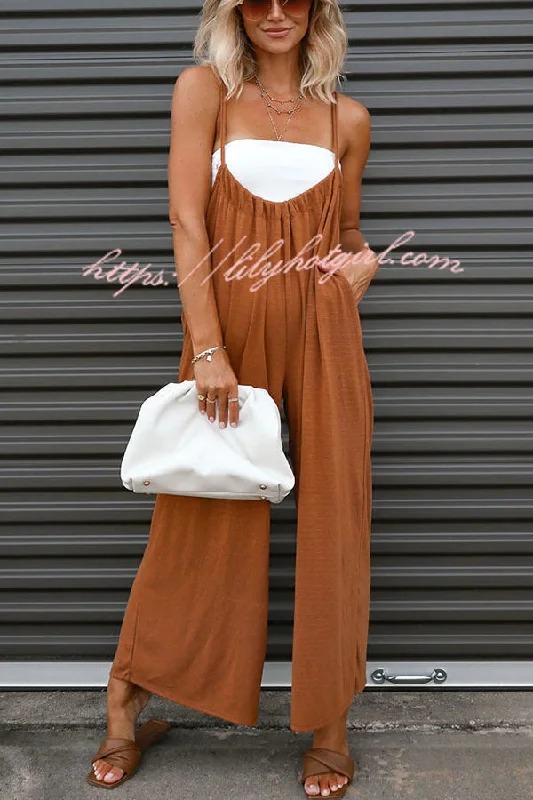 Unstoppable Feeling Pocketed Tie Wide Leg Overalls