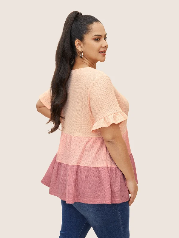 waffle-knit-contrast-ruffle-layered-hem-t-shirt