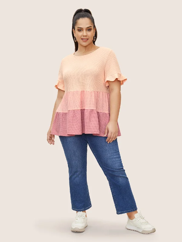 waffle-knit-contrast-ruffle-layered-hem-t-shirt