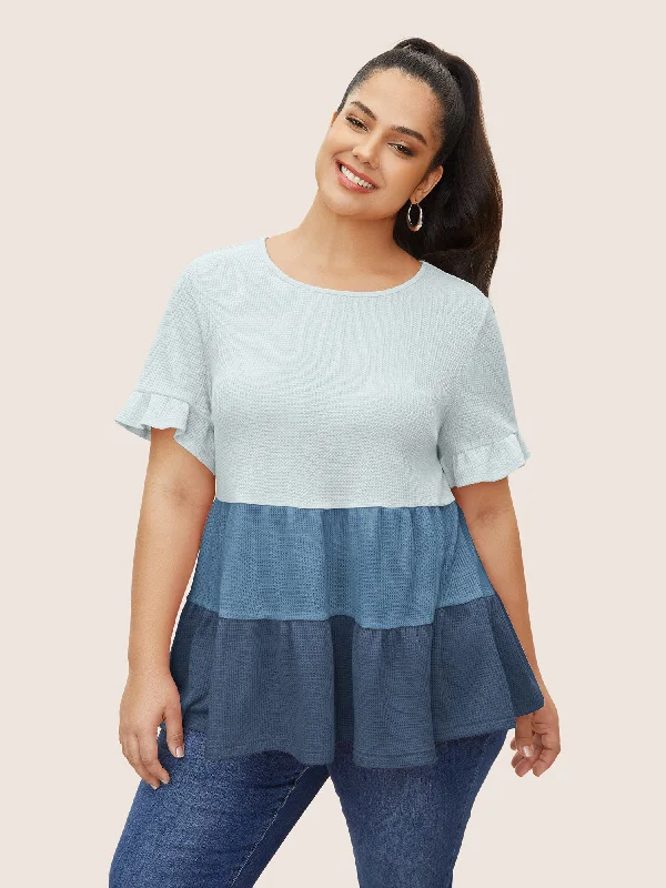 waffle-knit-contrast-ruffle-layered-hem-t-shirt