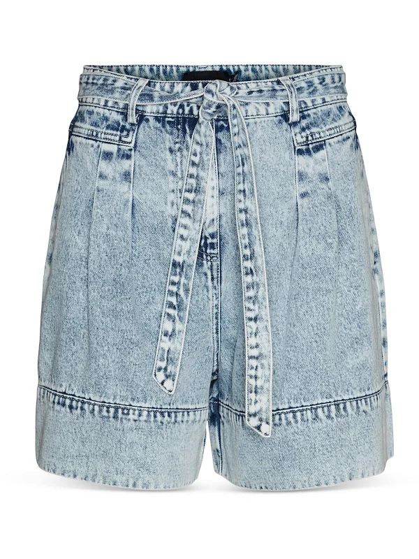 Womens Belted Midi Denim Shorts